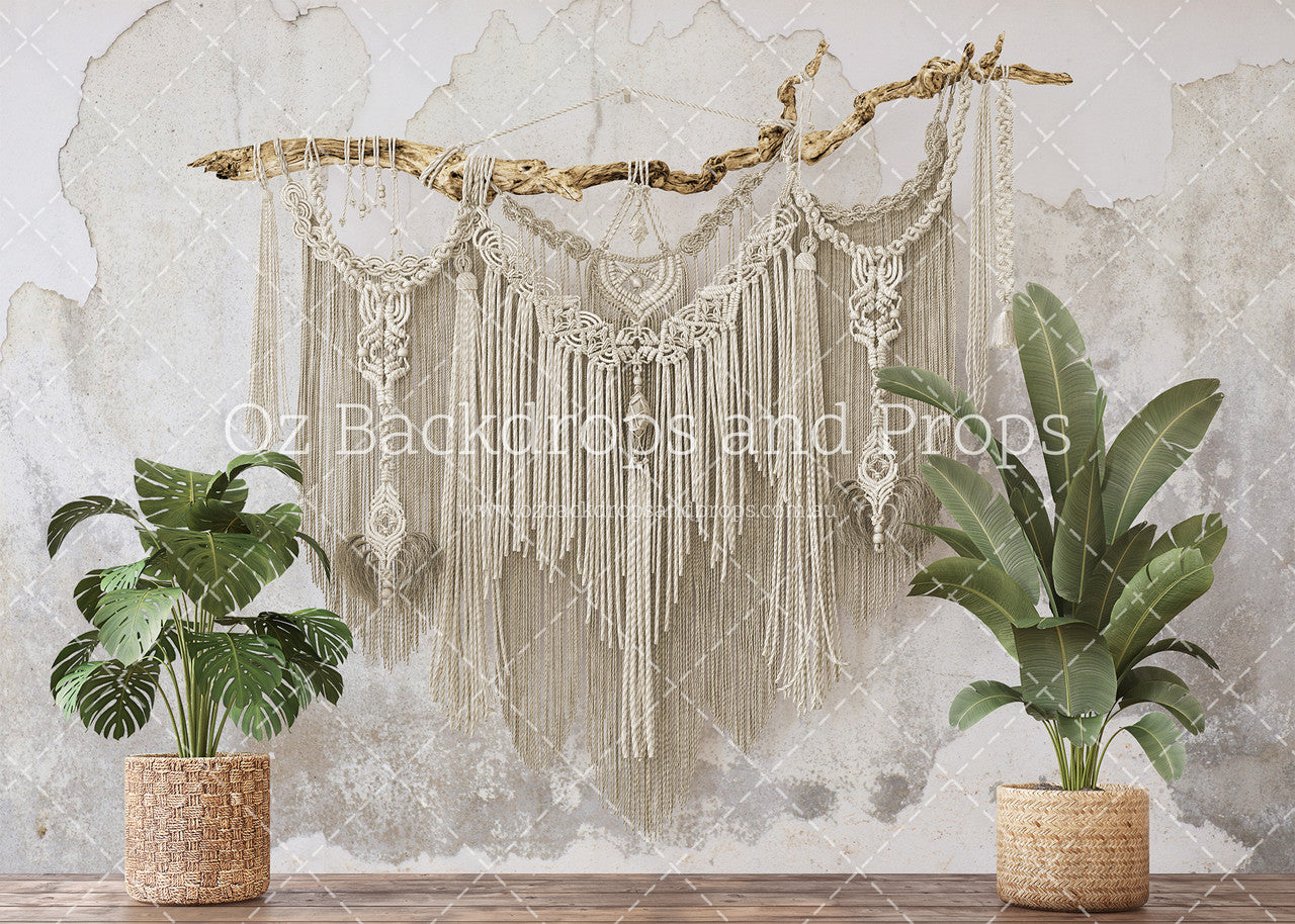 Boho Macrame - Grungy White Wall