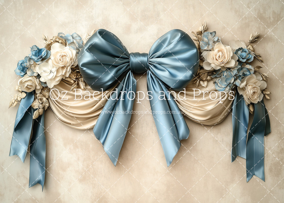 Cream Blue Bow