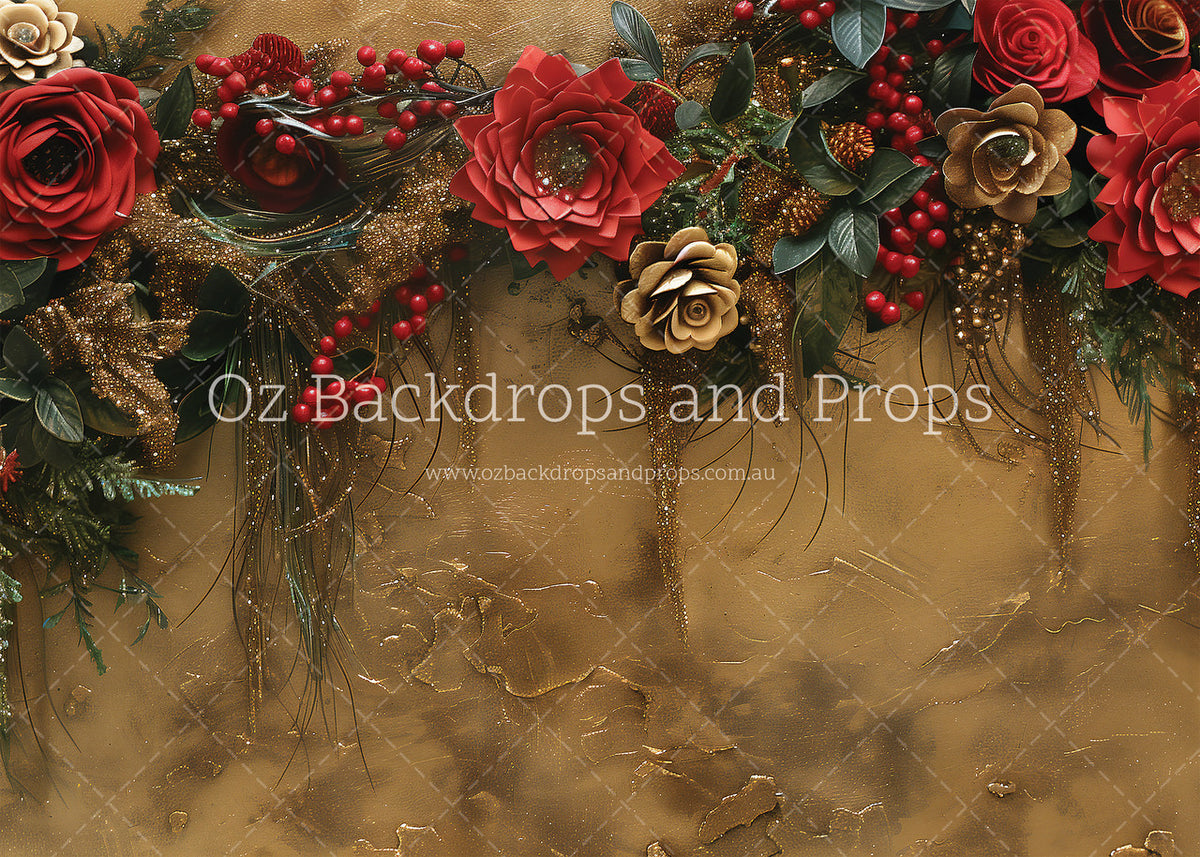 Golden Christmas Flower Wall