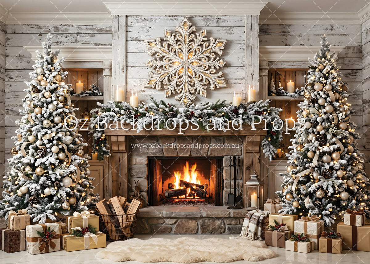 Golden Snowflake Fireplace
