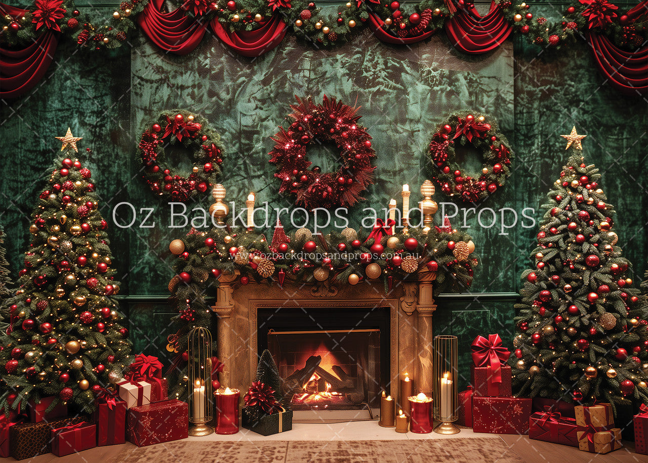 Green Velvet Fireplace