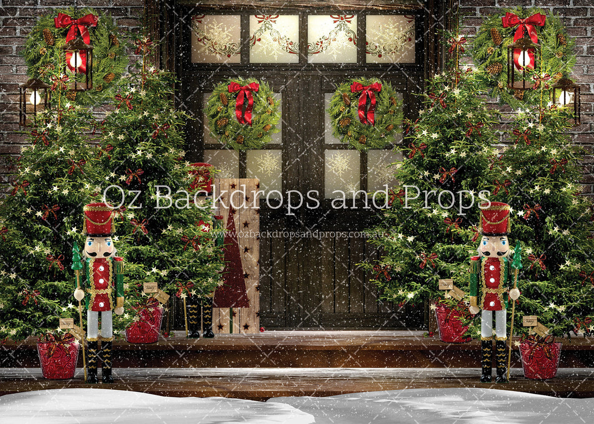 Nutcracker Christmas Porch Dark