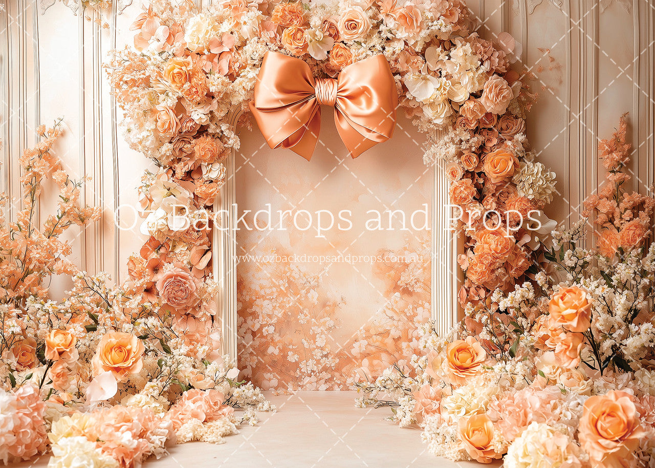 Peach Floral Bow
