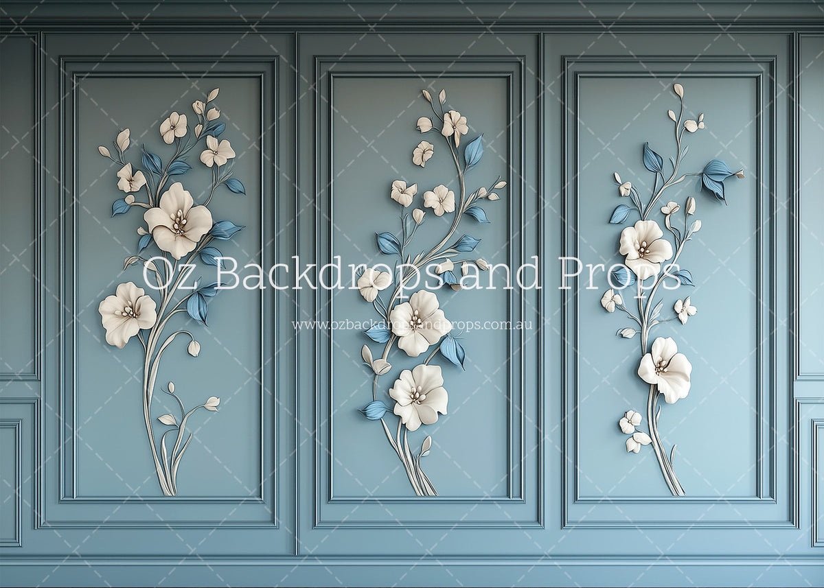 Sky Blue Floral Wainscoting