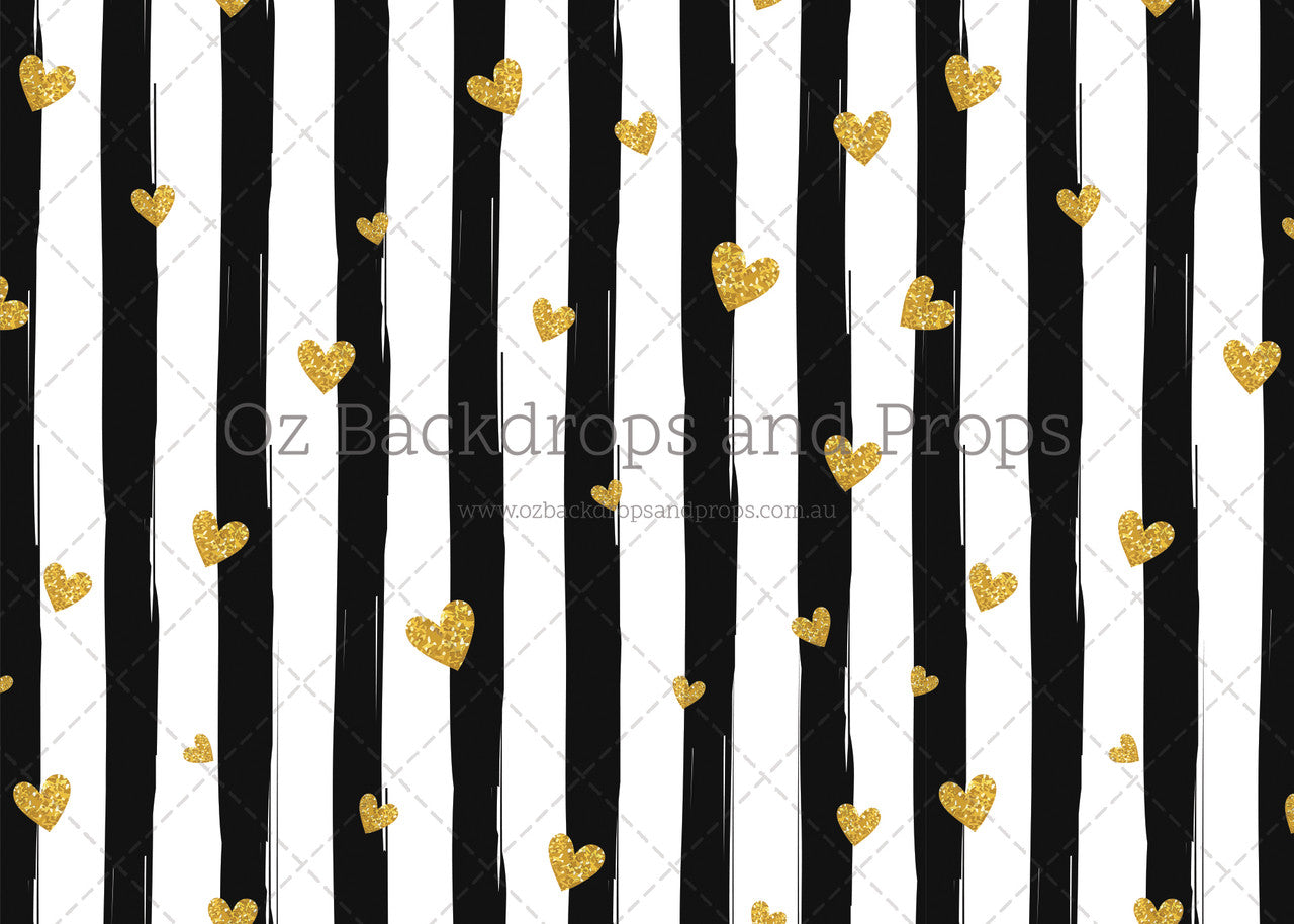 Sparkle Hearts Black Stripes