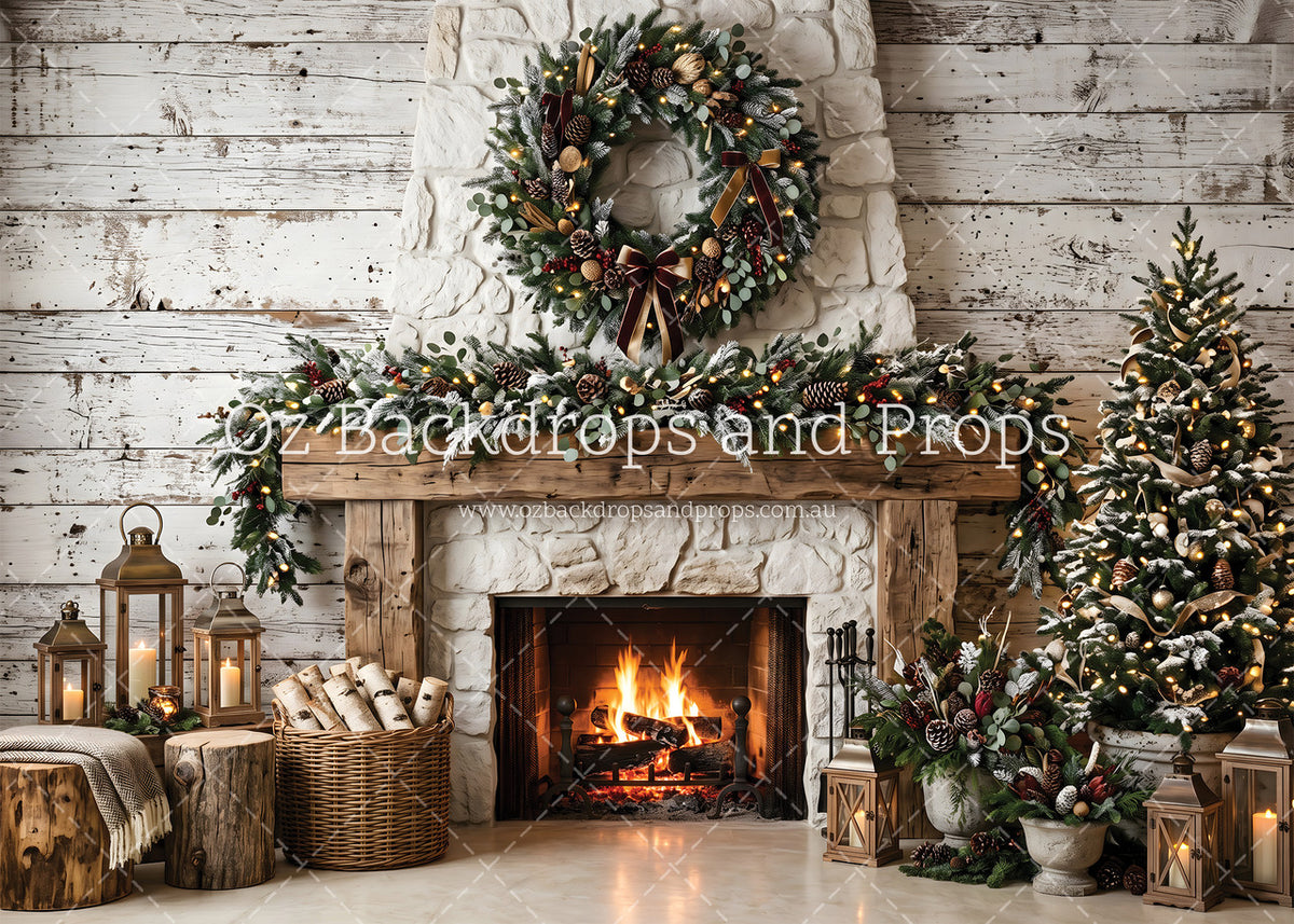 White Stone Fireplace